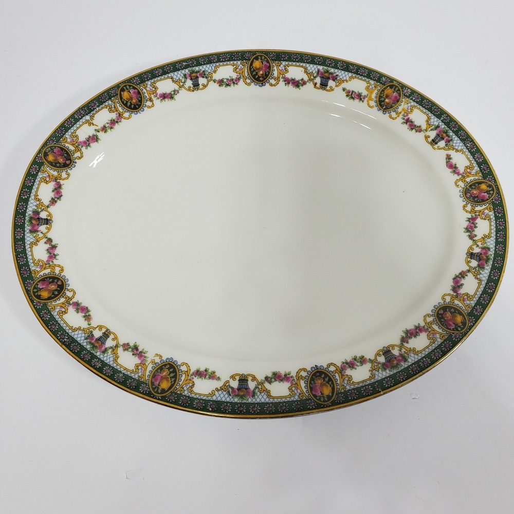 Limoges Elite Works Serving Platter White Porcelain Floral Pattern Gold Trim 12"